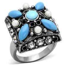 Exquisite 3.02ct Turquoise, Topaz & Pearl Ring