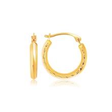 14k Gold Textured Detailing Hoop Earrings
