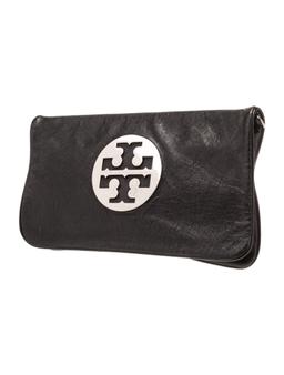 Tory Burch Graphic Print Black Leather Snap Clutch
