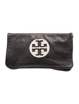 Tory Burch Graphic Print Black Leather Snap Clutch
