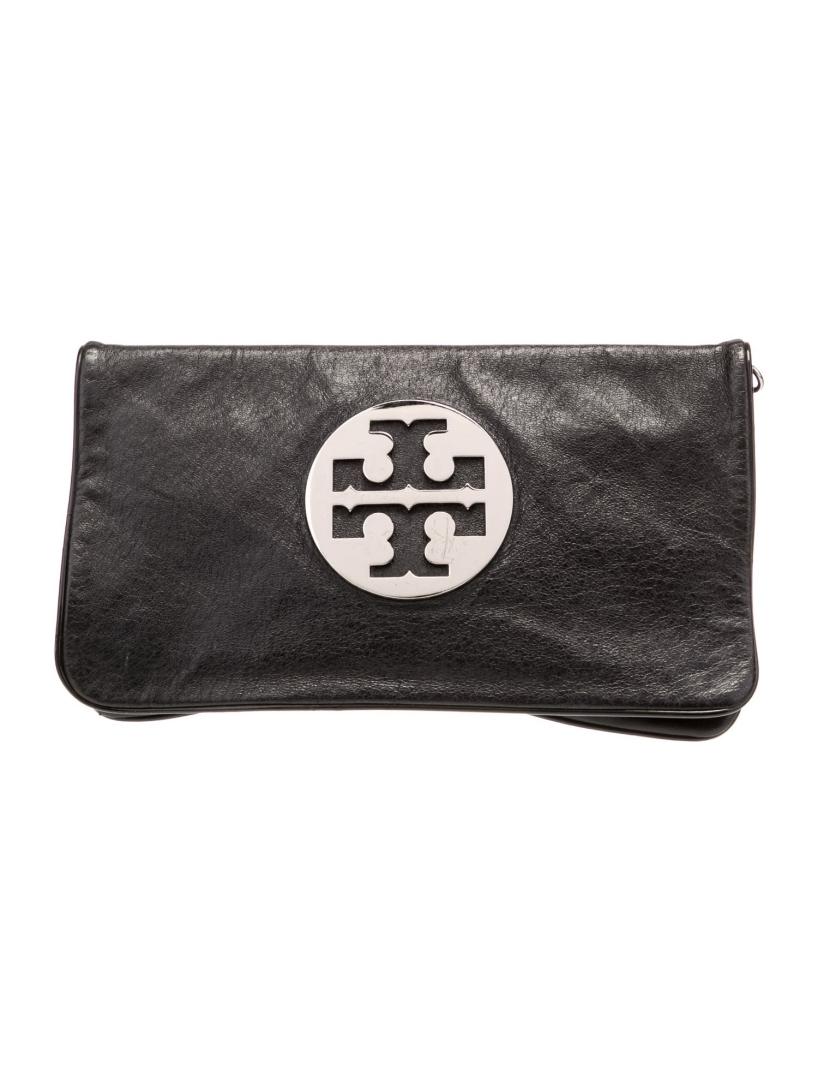 Tory Burch Graphic Print Black Leather Snap Clutch