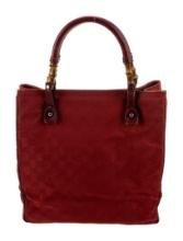 Gucci Red Canvas Bamboo Accent Canvas Top Hdl Bag
