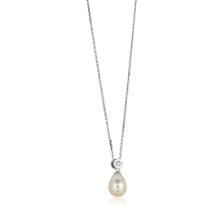 White Topaz & Pear Shaped Pearl Silver Necklace