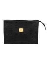 Mcm Clutch Black Gold-tone Hdw Zip Closure Clutch