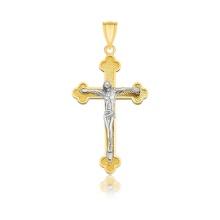 14k Gold Budded Style Cross With Figure Pendant