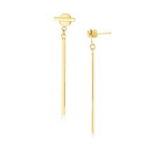 14k Gold Modern Disc & Bar Drop Earrings