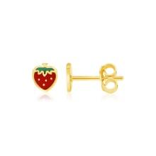 14k Gold & Enameled Strawberry Childrens Earrings