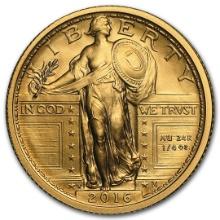 2016w 1/4oz Gold Standing Liberty Quarter Centenn.