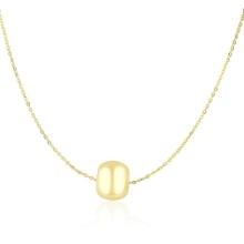 14k Gold Necklace With Shiny Barrel Bead Charm