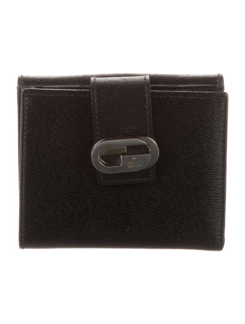Gucci Black Leather Snap Cls Compact Wallet