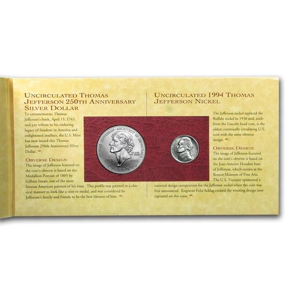 1993 Jefferson 250th Anniversary Coin & Currency