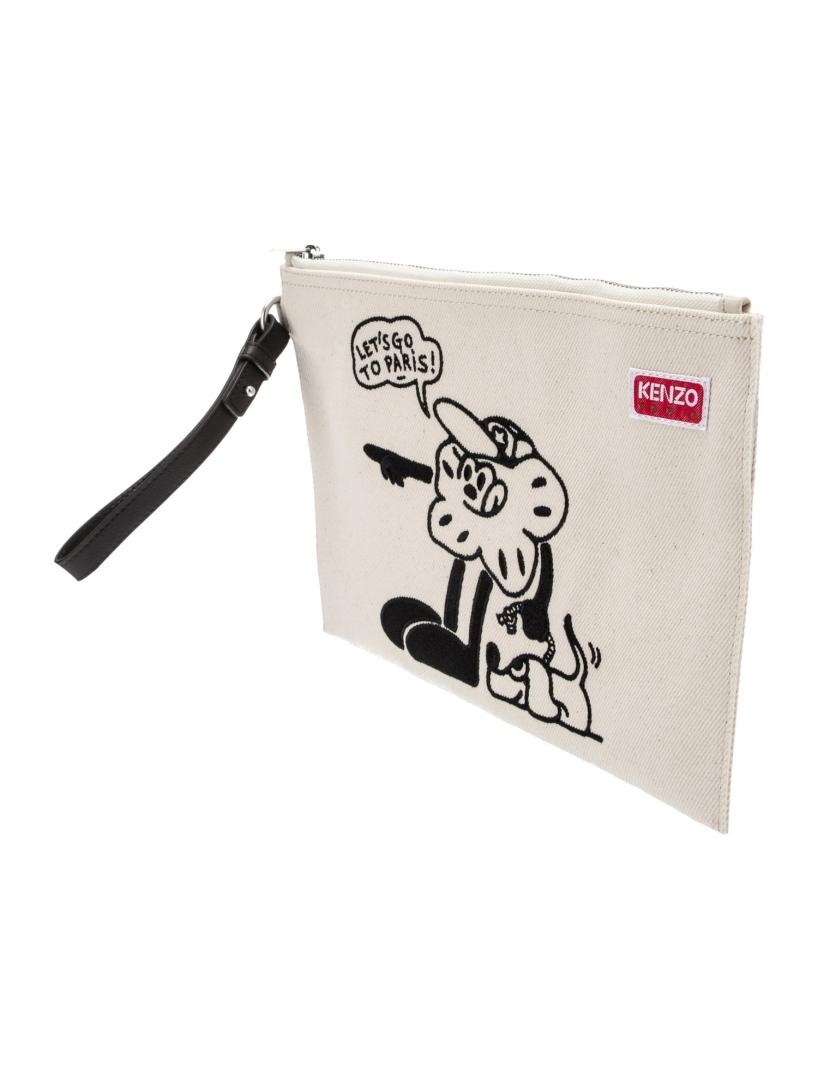 Kenzo Neut Canvas Silver-tone Hdw Emb Clutch