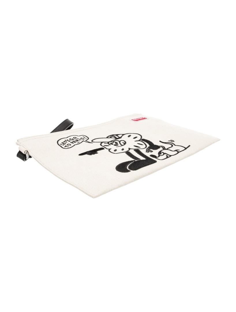 Kenzo Neut Canvas Silver-tone Hdw Emb Clutch