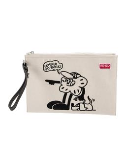 Kenzo Neut Canvas Silver-tone Hdw Emb Clutch