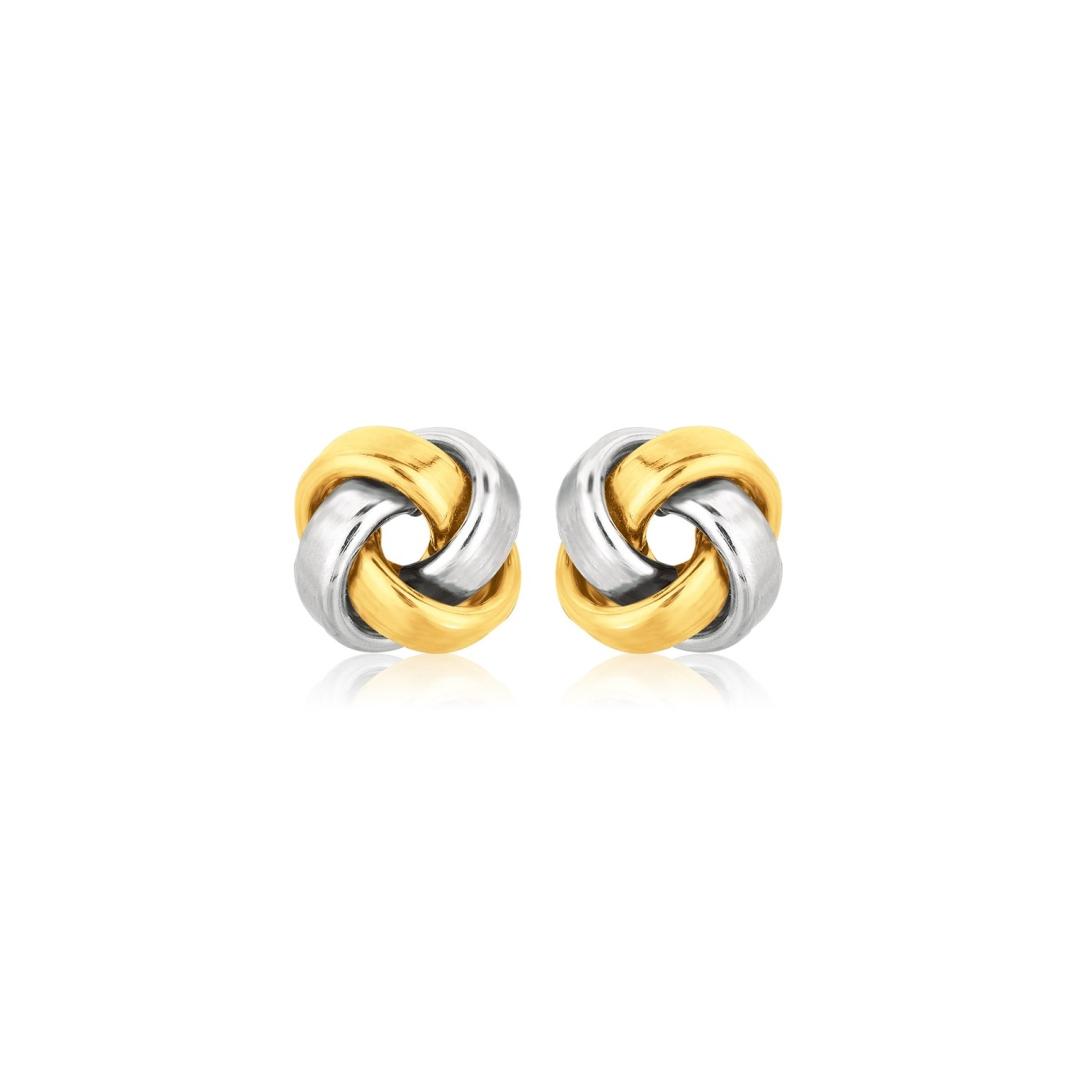 14k Two-tone Gold Square Love Knot Stud Earrings