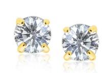 14k Gold Round .50ct White Topaz Stud Earrings