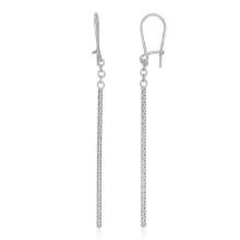 14k White Gold Long Bar Diamond-cut Drop Earrings