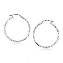 14k White Gold Diamond-cut Hoop Earrings
