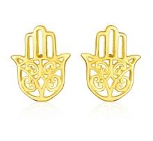 14k Gold Polished Hand Of Hamsa Post Earrings