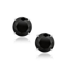 14k Wgold Round 4.00ct Black Onyx Stud Earrings