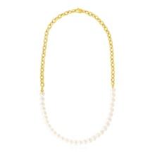 14k Gold Oval Chain With Pearls Necklace