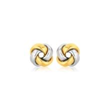 14k Two-tone Gold Square Love Knot Stud Earrings