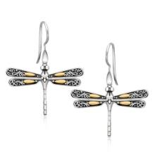18k Gold & Silver Baroque Dragonfly Earrings