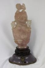A Chinese Cloisonne Base Pink Quartz Vase