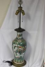 A Chinese Famille Verte Converted Floor Vase