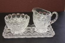 A Vintage Glass Creamer and Sugar