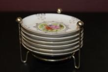 A Bee Hive Set of Six Sauce Dishes With Holder