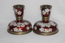 A Pair of Japanese Cloisonne Candlesticks