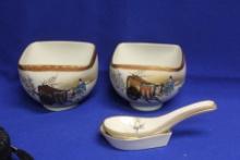 Kutani Bowls and Spoon/Spoon Rest