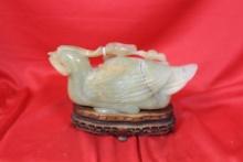 A Jade or Similar Hardstone Swan on Base