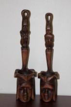 Lot of 2 Vintage Figural Wooden Scoop