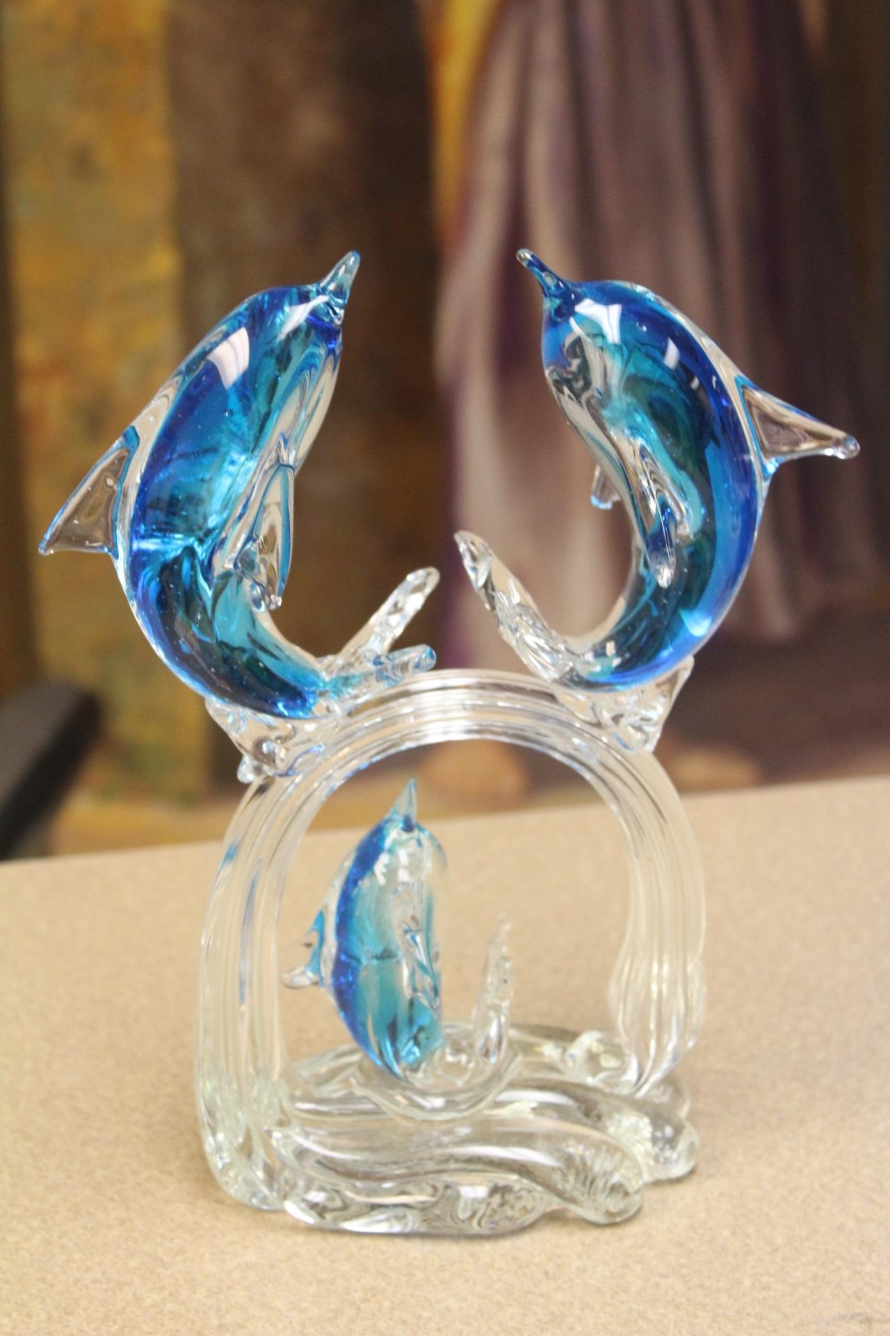 Art Glass Dolphins Group