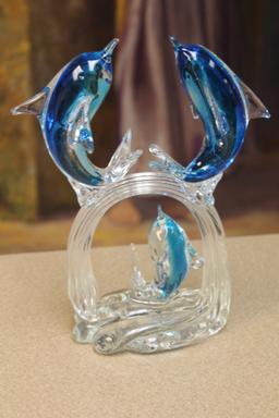 Art Glass Dolphins Group