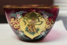 Hand Painted Cranberry Bowl - Rare Figeral Design