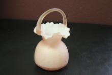 A Satin Glass Foliated Rim Basket