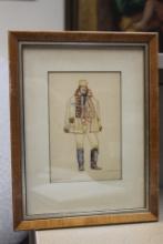 Artist signed framed watercolor Hungarian painting