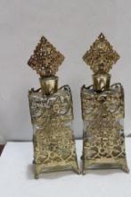 Lot of 2 Metal Gilted Parfume Bottles