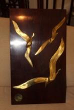 Birds Flying Brass on Wood
