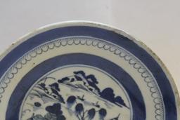 Chinese Export Canton Pattern Blue and White Plate