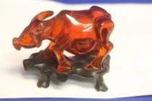 Vintage Chinese Cherry Amber Arcylic Bull