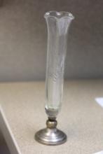 Sterling Rim Etched Glass Vase
