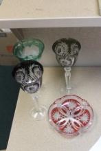 Lot of 4 Colour Cut Glass Articles