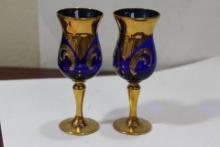 A Pair of Gold Guilted Bohemian Small Glass Cups