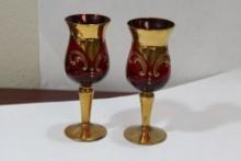 A Pair of Gold Guilted Bohemian Small Glass Cups