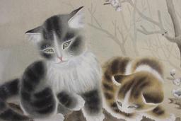 Exception Cat and Bird Japanese Painting