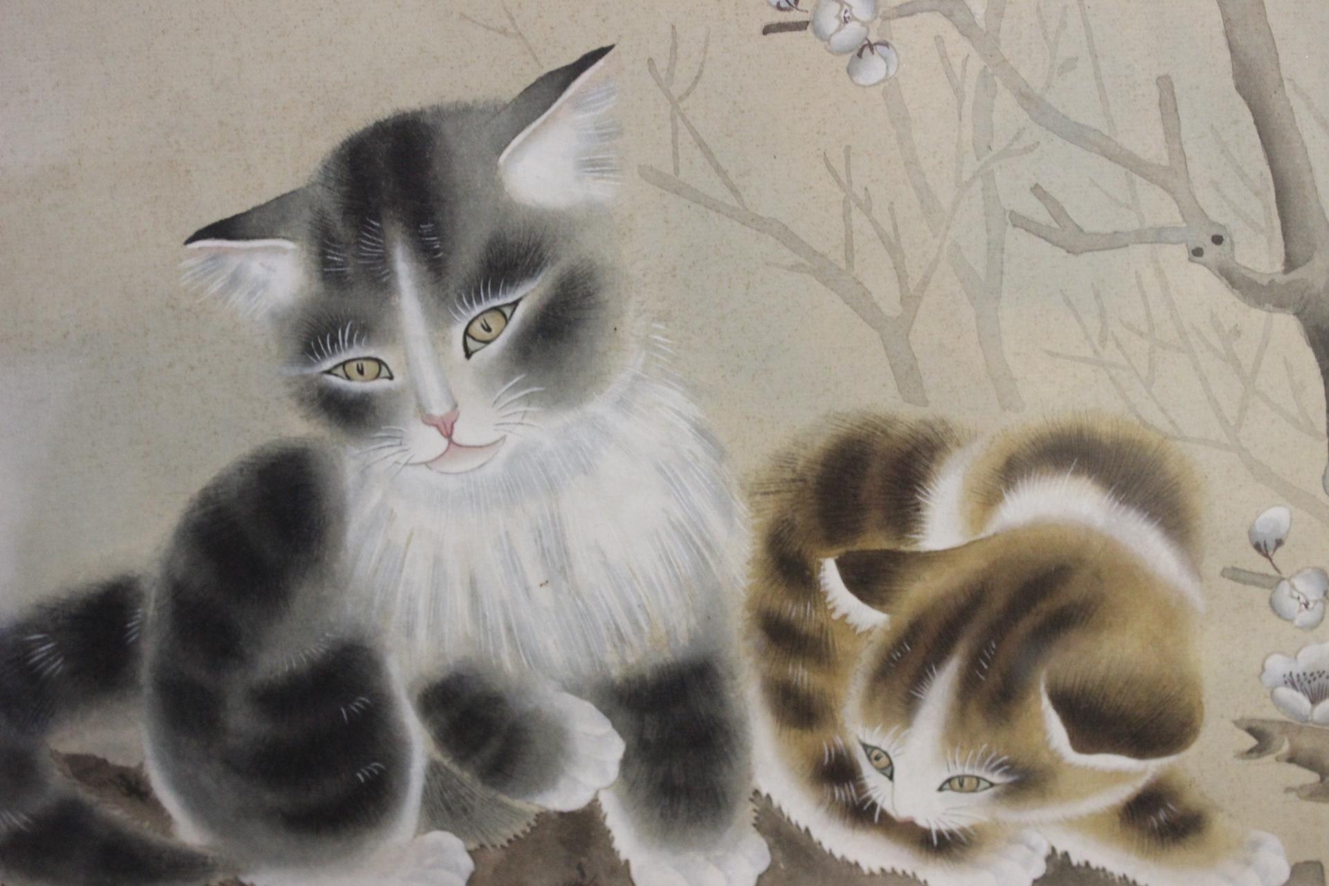 Exception Cat and Bird Japanese Painting